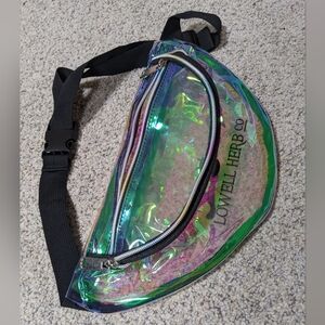 Iridescent clear fanny pack. Festival concert transparent two zipper plastic